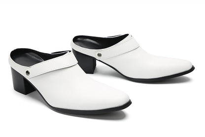 Mens Genunie Leather Mules Slip On Casual Slippers Heel Sandals Clogs Loafers