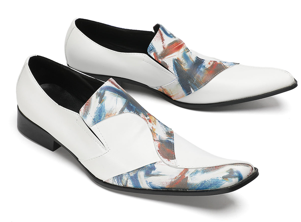 Mens White Tuxedo Mocasines Abstract Paint Loafers
