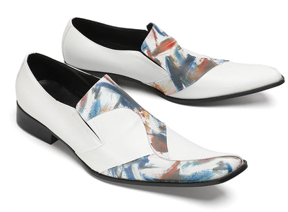 Mens White Tuxedo Mocasines Abstract Paint Loafers