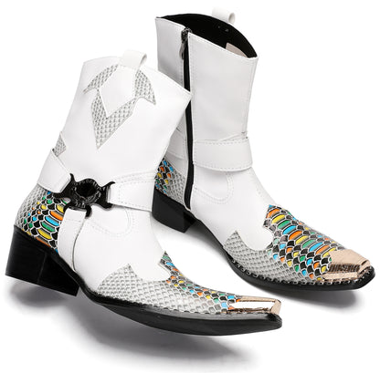 Mens Top-Grain Leather High Top Western Cowboy Boots