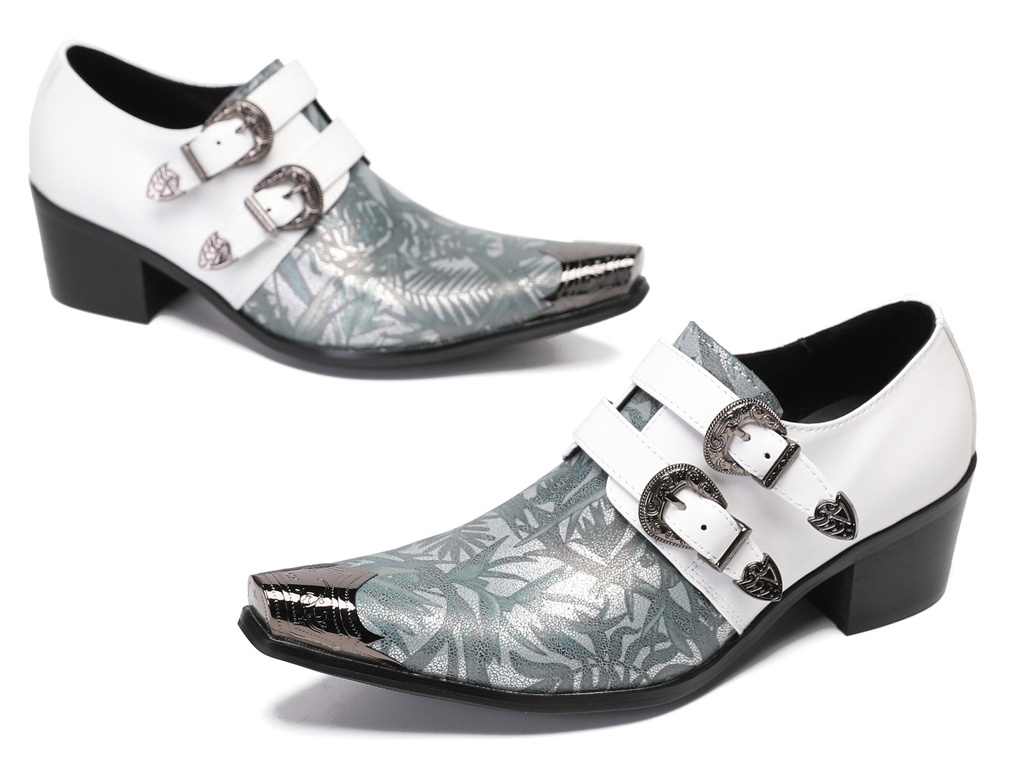 Mens Party Dress Metal-Tip Toe Heel Double Monk Strap Western Loafers