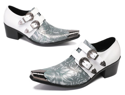 Mens Party Dress Metal-Tip Toe Heel Double Monk Strap Western Loafers