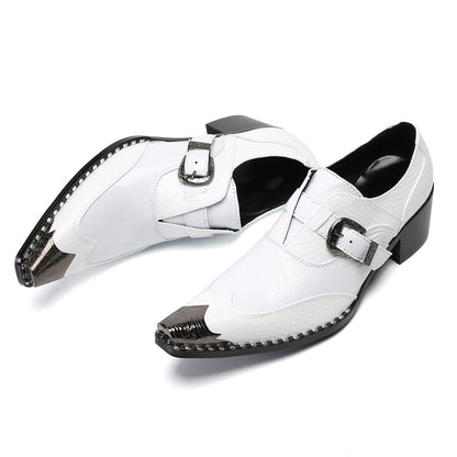 Mens Top-Grain Leather Croc-Embossed White Western Loafers