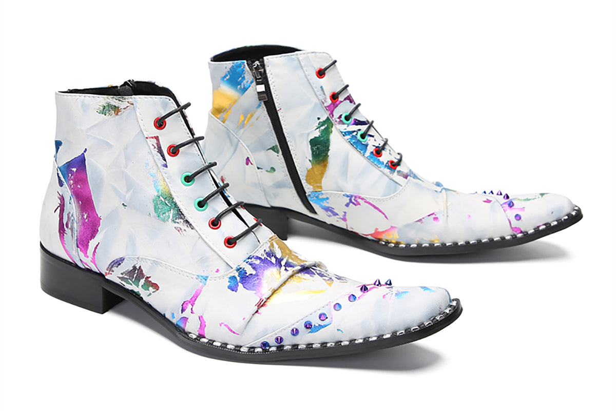 Mens Genunie Leather Casual Dress Graffiti Beaded Oxfords Boots