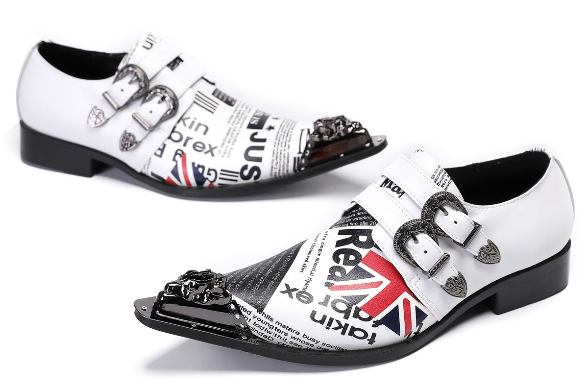 Mens Casual Metal-Tip Toe Slip On Disco Buckle Western Loafers