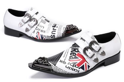 Mens Casual Metal-Tip Toe Slip On Disco Buckle Western Loafers