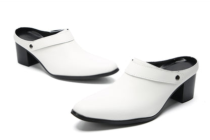 Mens Genunie Leather Mules Slip On Casual Slippers Heel Sandals Clogs Loafers