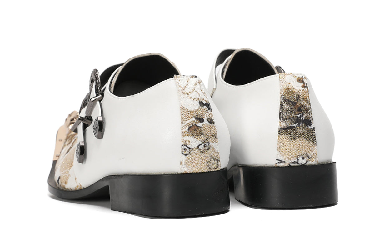 Mens Floral Jacquard Double Monk Strap Western Loafers