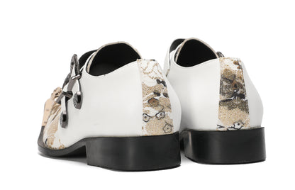 Mens Floral Jacquard Double Monk Strap Western Loafers