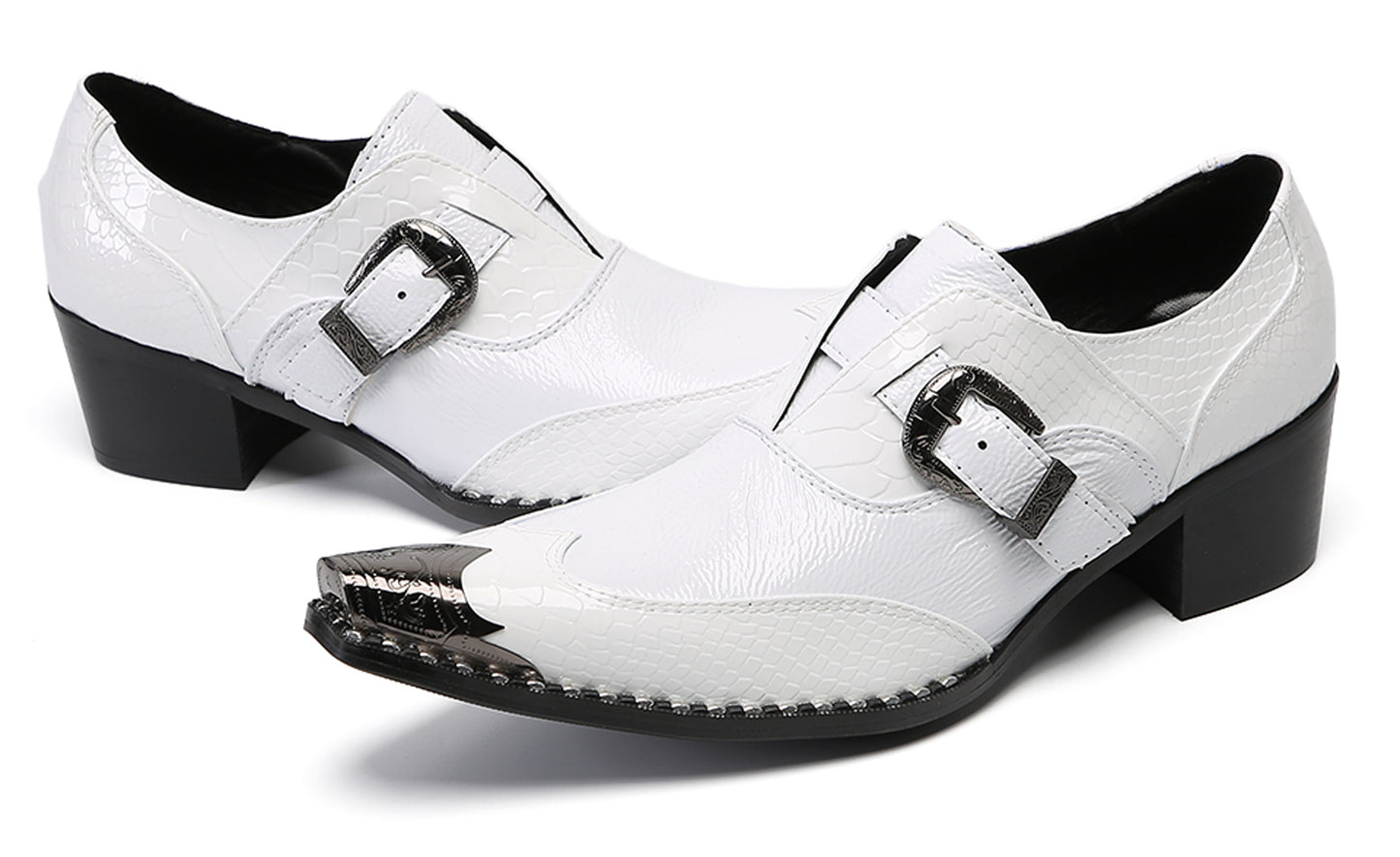 Men‘s Monk Strap Loafers Genuine Leather Croc-Embossed Shoes