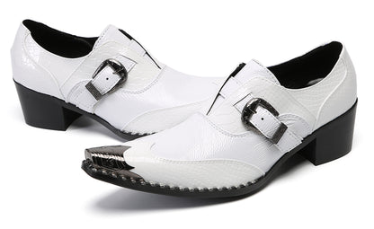 Men‘s Monk Strap Loafers Genuine Leather Croc-Embossed Shoes