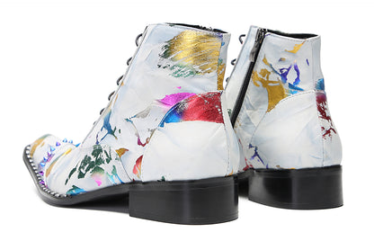 Mens Genunie Leather Casual Dress Graffiti Beaded Oxfords Boots