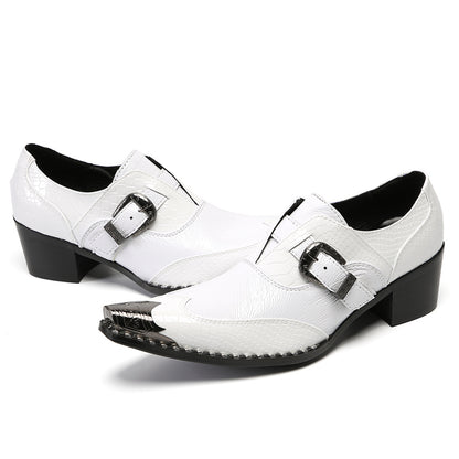 Mens Top-Grain Leather Croc-Embossed White Western Loafers