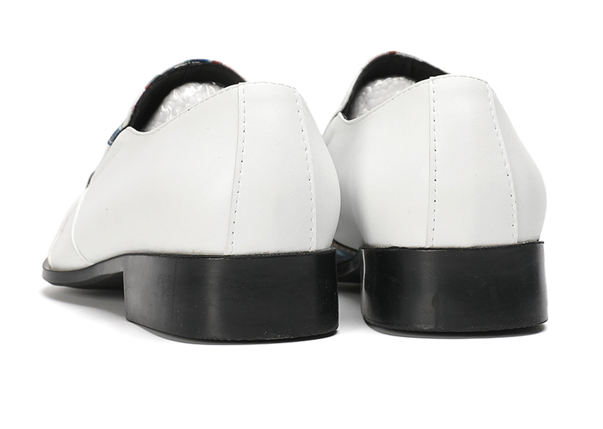 Mens White Tuxedo Mocasines Abstract Paint Loafers