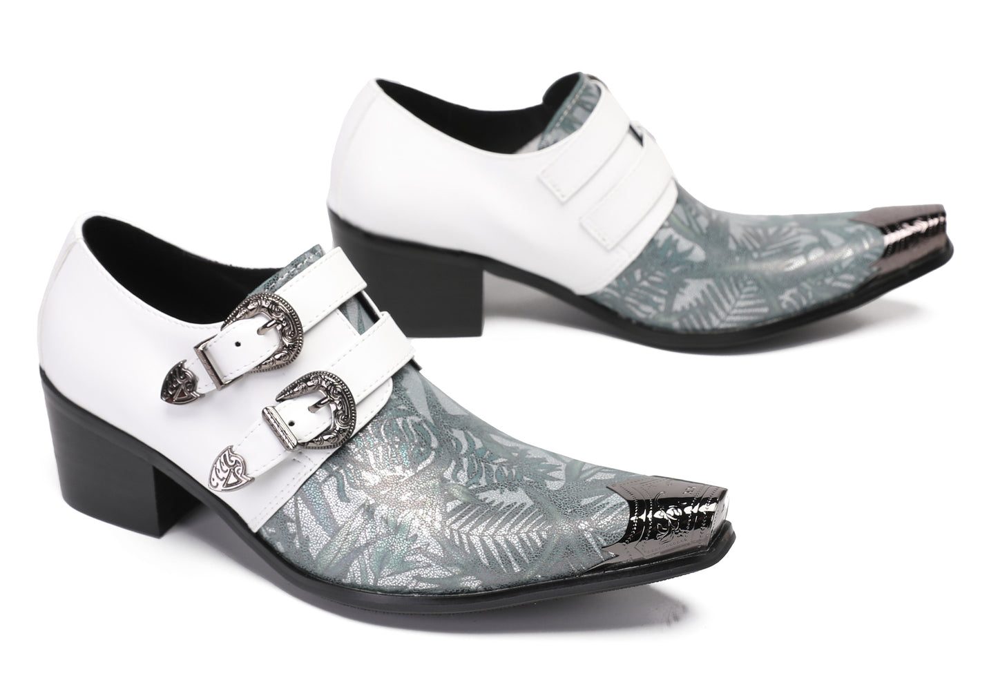 Mens Party Dress Metal-Tip Toe Heel Double Monk Strap Western Loafers