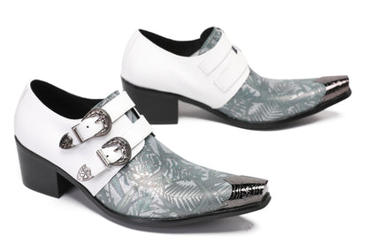 Mens Party Dress Metal-Tip Toe Heel Double Monk Strap Western Loafers