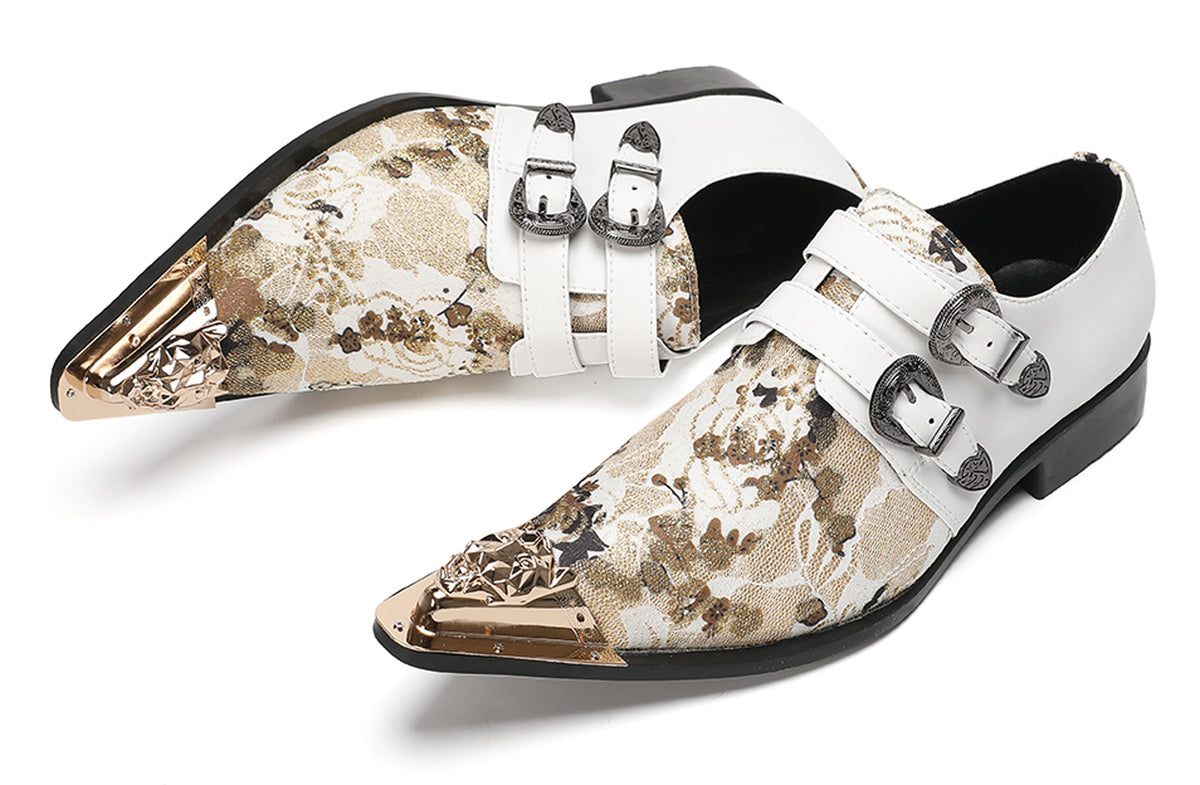 Mens Floral Jacquard Double Monk Strap Western Loafers