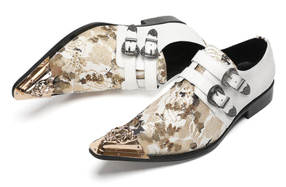 Mens Floral Jacquard Double Monk Strap Western Loafers