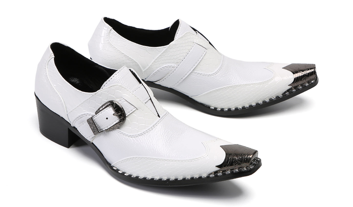 Men‘s Monk Strap Loafers Genuine Leather Croc-Embossed Shoes