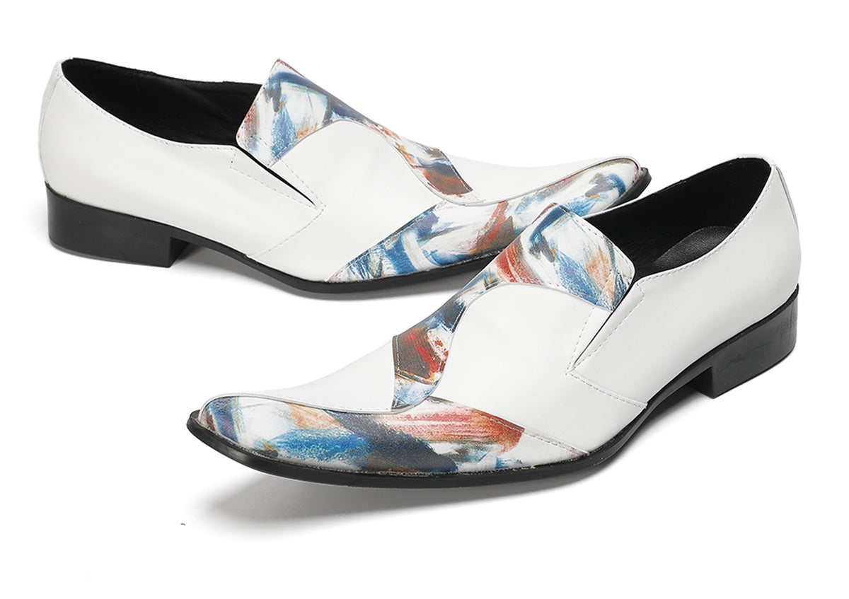 Mens White Tuxedo Mocasines Abstract Paint Loafers
