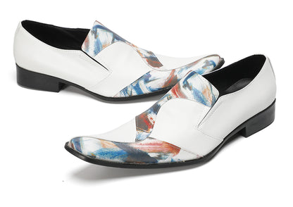 Mens White Tuxedo Mocasines Abstract Paint Loafers