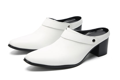 Mens Genunie Leather Mules Slip On Casual Slippers Heel Sandals Clogs Loafers