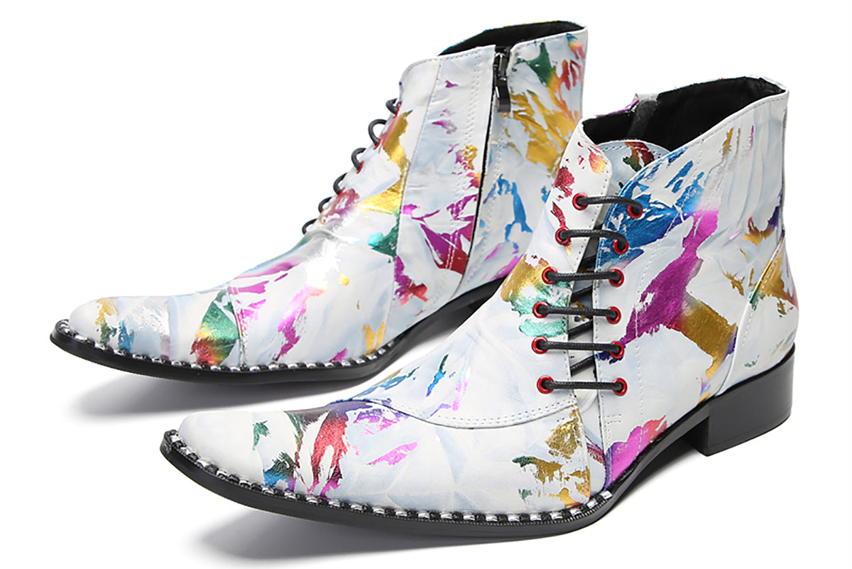 Mens Genunie Leather Dress Slanted Shoelaces Graffiti Oxfords Boots