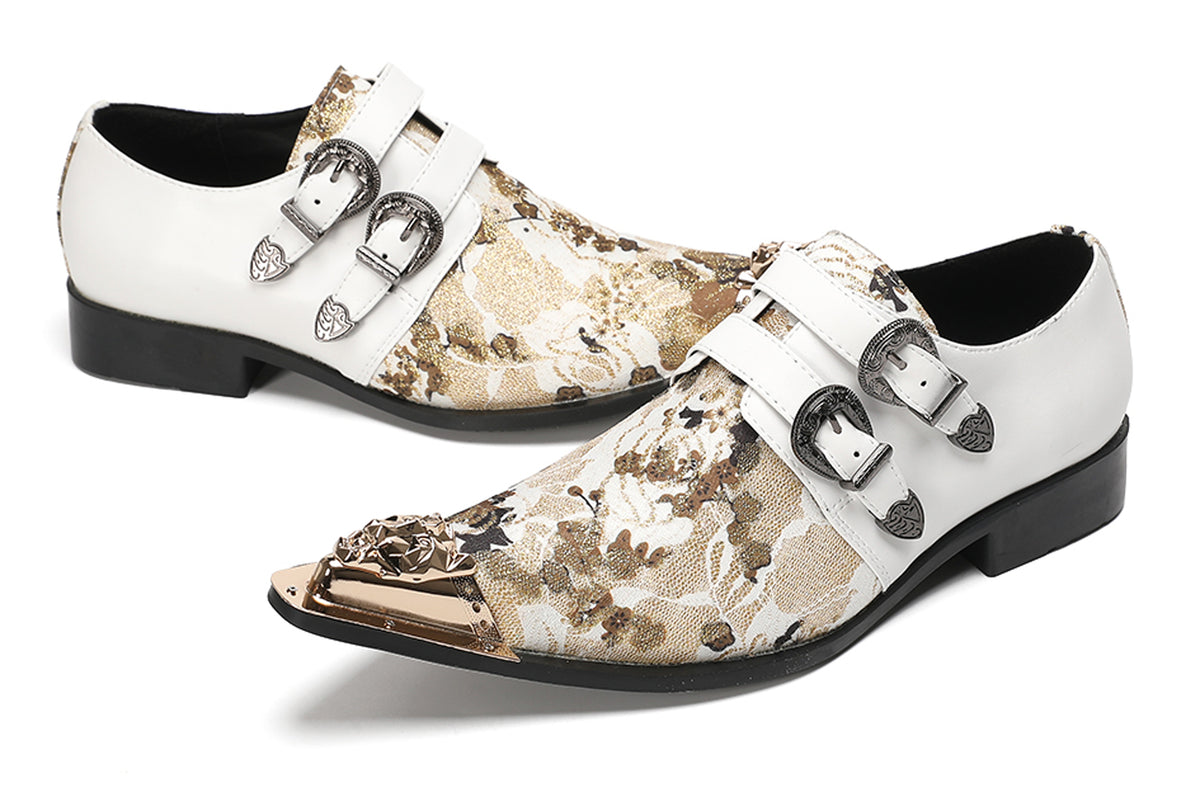 Mens Floral Jacquard Double Monk Strap Western Loafers