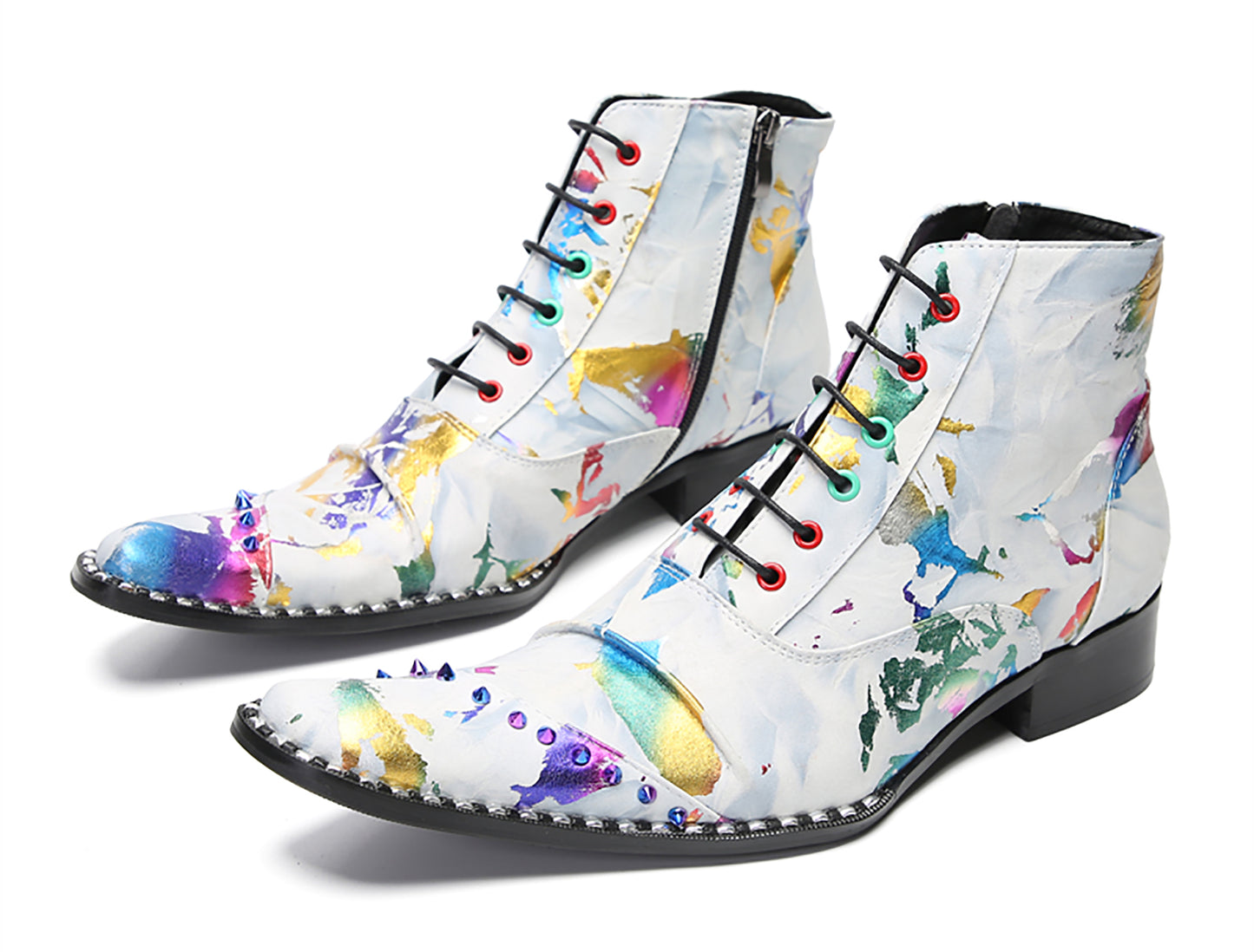 Mens Genunie Leather Casual Dress Graffiti Beaded Oxfords Boots