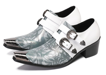 Mens Party Dress Metal-Tip Toe Heel Double Monk Strap Western Loafers