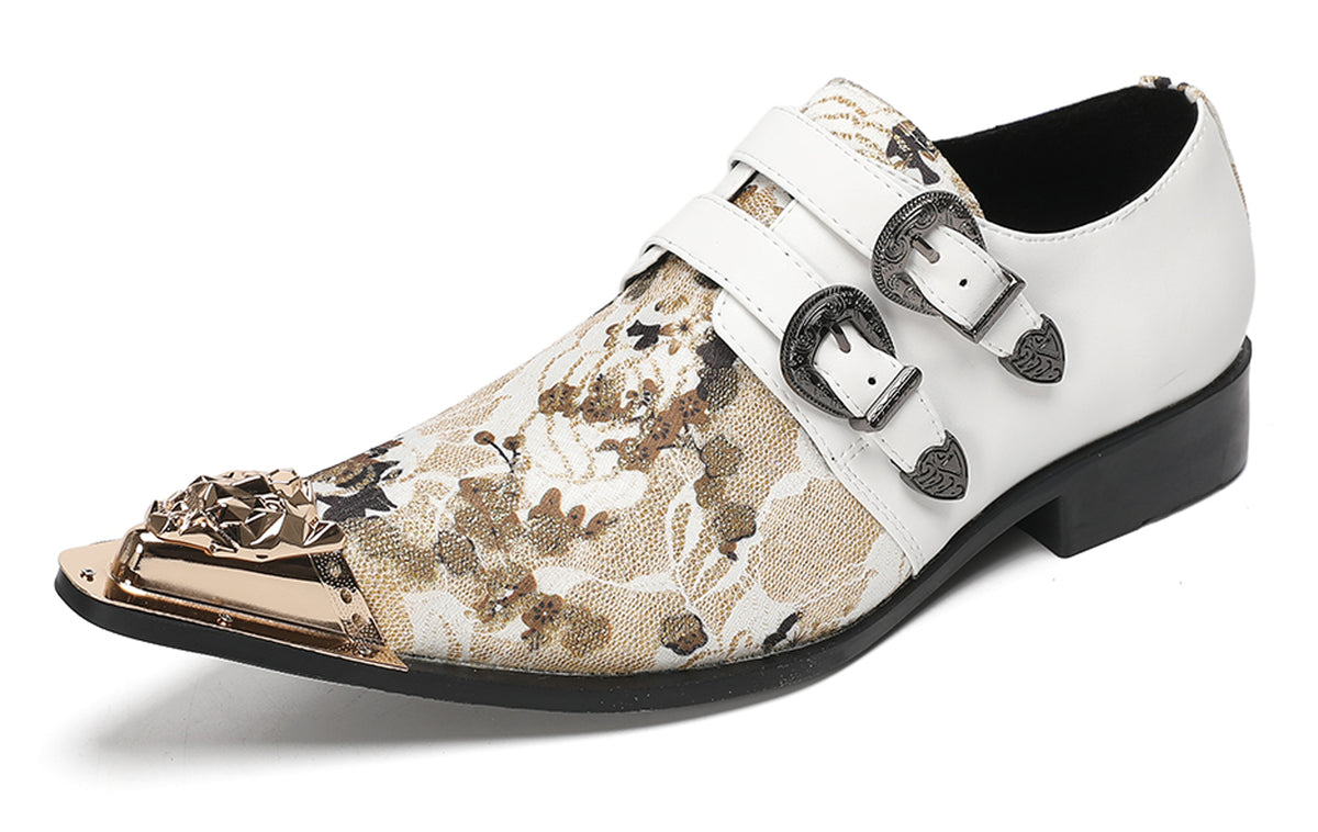 Mens Floral Jacquard Double Monk Strap Western Loafers
