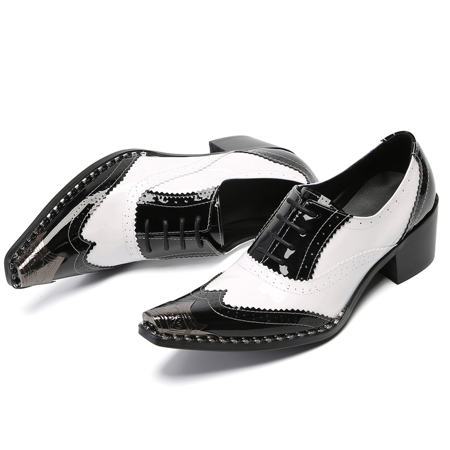 Mens Square Toe Two-Tone Brogue Western Oxfords Shoes