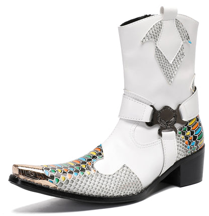 Mens Top-Grain Leather High Top Western Cowboy Boots