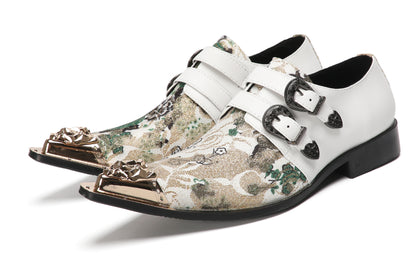 Mens Floral Jacquard Double Monk Strap Western Loafers