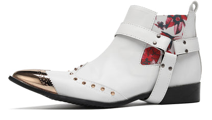 Mens Genuine Leather Pull Up Belt Buckle Metal Tip Ankle Western Boots