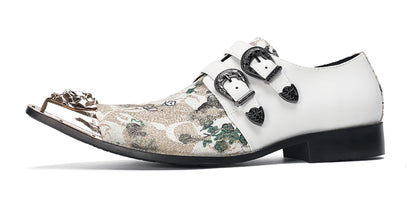 Mens Floral Jacquard Double Monk Strap Western Loafers