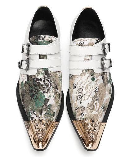Mens Floral Jacquard Double Monk Strap Western Loafers