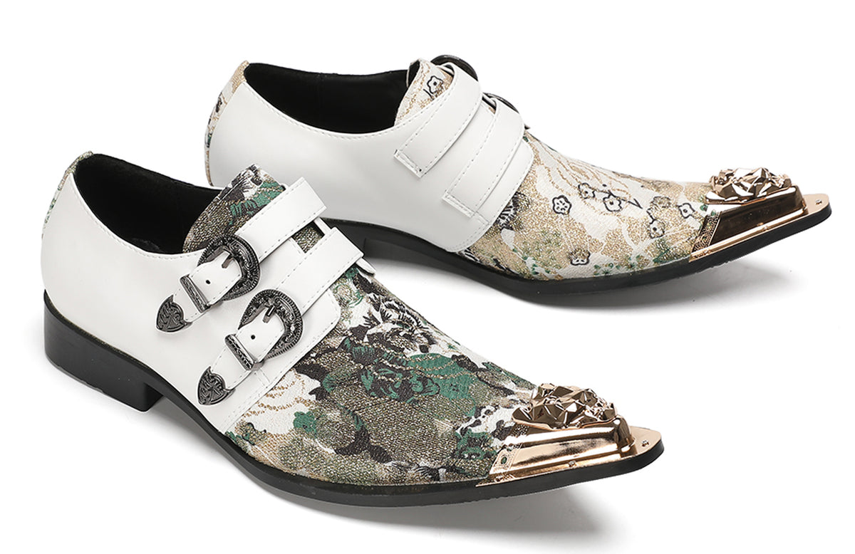 Mens Floral Jacquard Double Monk Strap Western Loafers