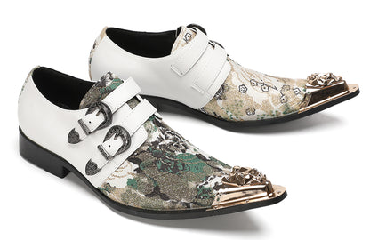 Mens Floral Jacquard Double Monk Strap Western Loafers