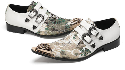 Mens Floral Jacquard Double Monk Strap Western Loafers