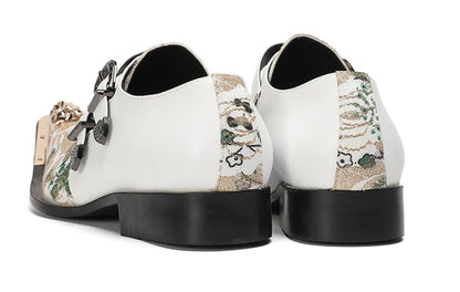 Mens Floral Jacquard Double Monk Strap Western Loafers