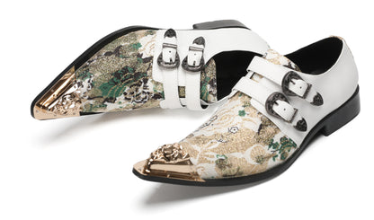 Mens Floral Jacquard Double Monk Strap Western Loafers