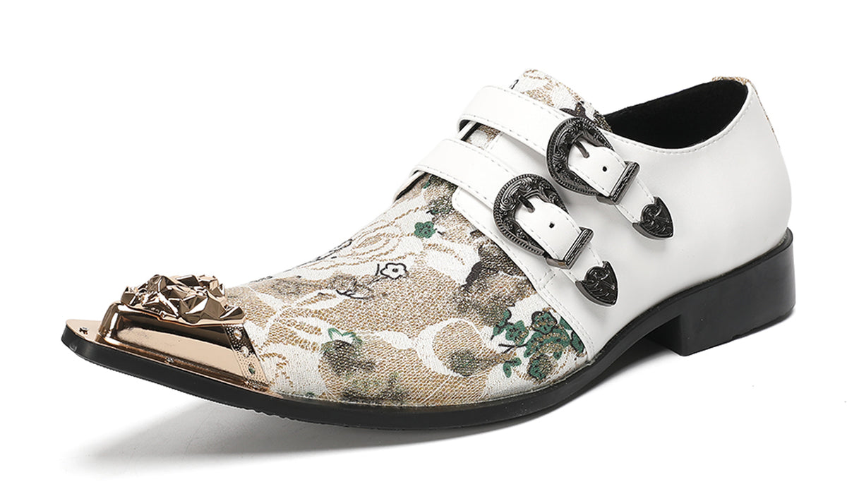 Mens Floral Jacquard Double Monk Strap Western Loafers