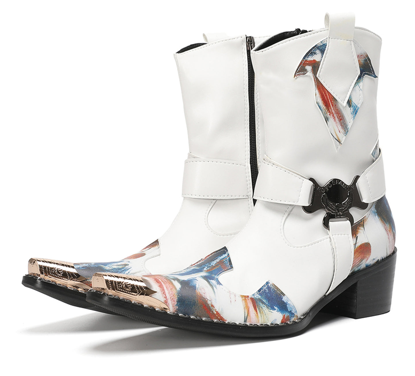 Mens Top-Grain Leather High Top Western Cowboy Boots