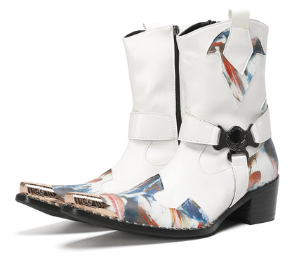 Mens Top-Grain Leather High Top Western Cowboy Boots