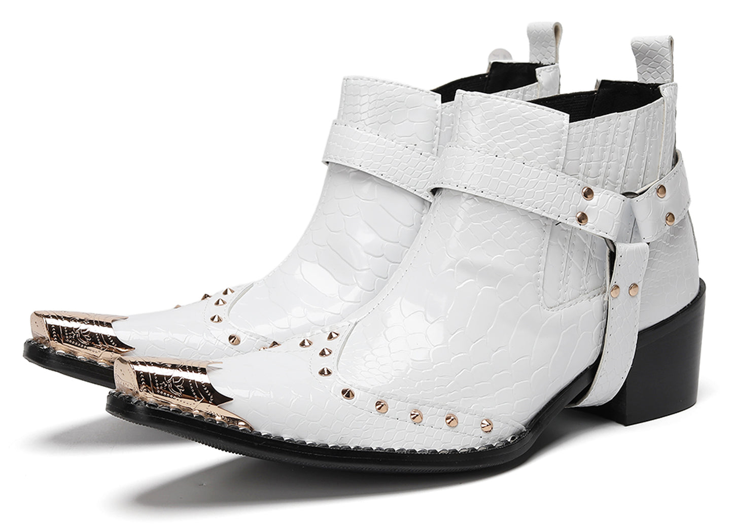 Mens Genuine Leather Pull Up Belt Buckle Metal Tip Ankle Western Boots