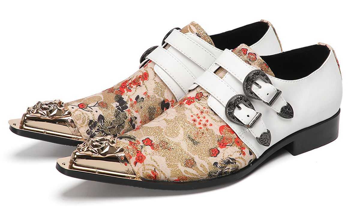 Mens Floral Jacquard Double Monk Strap Western Loafers