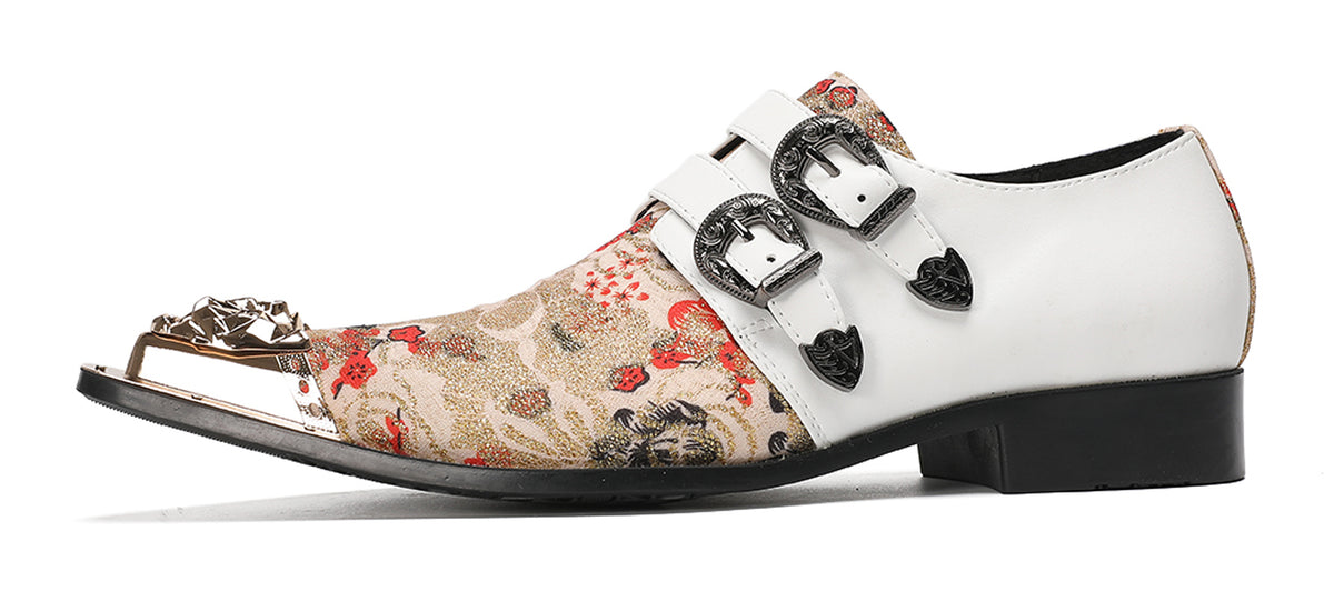 Mens Floral Jacquard Double Monk Strap Western Loafers