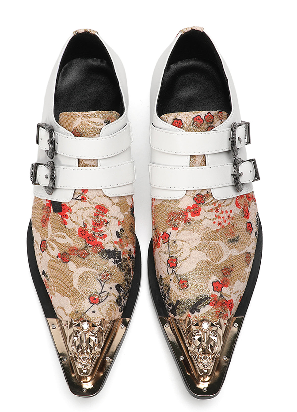 Mens Floral Jacquard Double Monk Strap Western Loafers