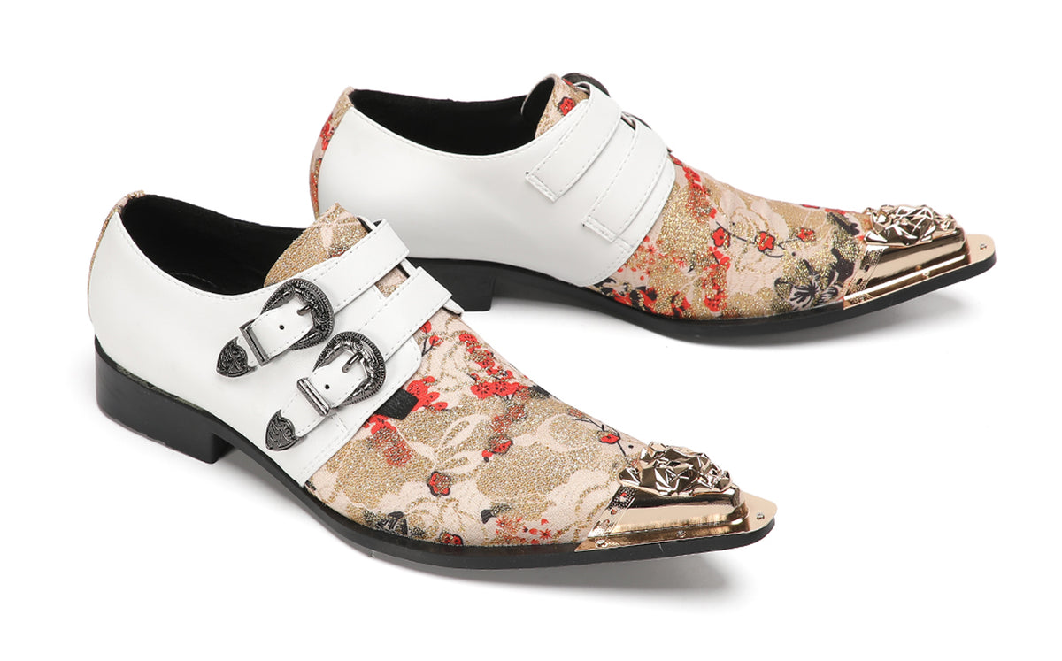 Mens Floral Jacquard Double Monk Strap Western Loafers